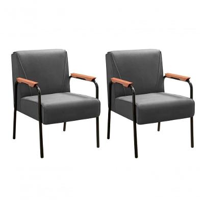 Kit 2 Poltronas Jade Decorativa Madeira de Eucalipto Espuma D26 Veludo Cinza 220 Bella Decor