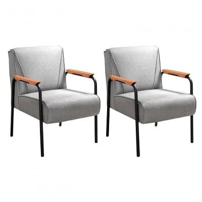 Kit 2 Poltronas Jade em Linho com Braços de Metal Cinza 320 Bella Decor