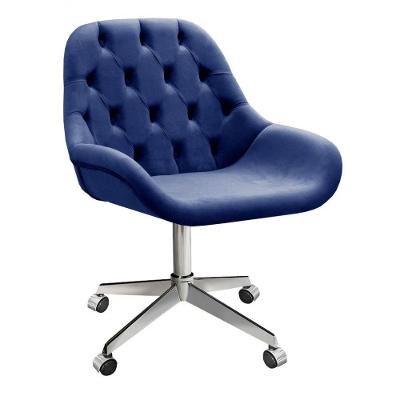 Poltrona Lua Capitonê Giratória com Rodinhas Veludo Azul 210 Bella Decor