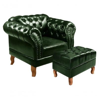 Poltrona Dom Pedro com Puff Couríssimo Verde 075 Pés Torneados Bella Decor