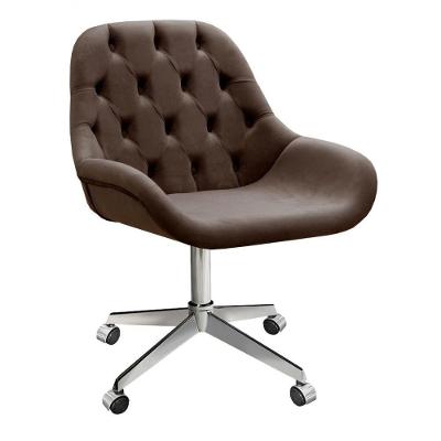Poltrona Lua Capitonê Giratória com Rodízios Veludo Marrom Bella Decor