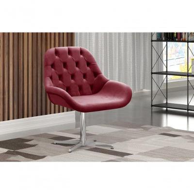 Poltrona Lua Capitonê Giratória de Metal Suede Bordô Bella Decor