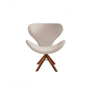 Poltrona Isis Giratória de Madeira Suede D26 Bege 080 Bella Decor