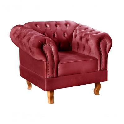 Poltrona Dom Pedro Suede Pés Torneados Confortável Bordô Bella Decor