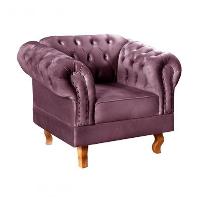 Poltrona Dom Pedro Decorativa para Sala Veludo com Espuma D26 Plus Roxo 380 Bella Decor