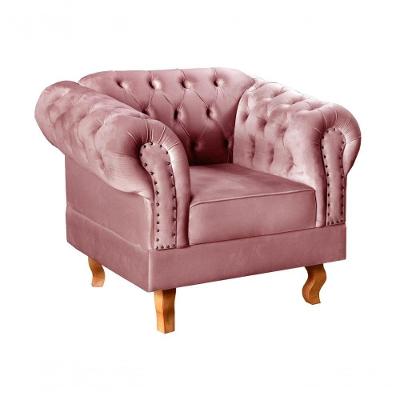 Poltrona Dom Pedro Veludo com Pés Torneados Espuma D26 Rosê Bella Decor