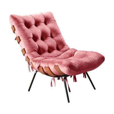 Poltrona Costela Suede Fibra Siliconada Pés em Metal Rosa Bella Decor