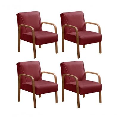 Kit 4 Poltronas Anita Suede Pés Palito Espuma D26 Bordô Bella Decor