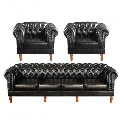 Conjunto de Sofás Dom Pedro 6 Lugares 250CM Preto Couríssimo Bella Decor
