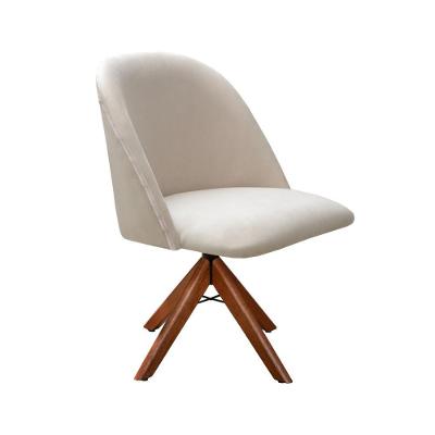 Poltrona Gaia Giratória Suede Base de Madeira Bege 080 Bella Decor