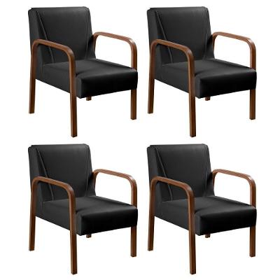 Kit 4 Poltronas Anita Corino com Braços em Madeira Preto Bella Decor