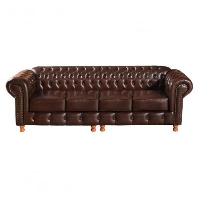 Sofá Luis XV 4 Lugares 250CM Café Couro Sintético Bella Decor
