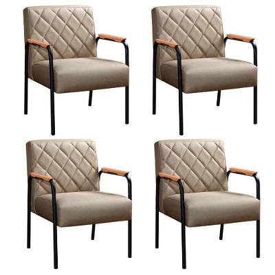Kit 4 Poltronas Ludmilla Linho Espuma D26 Pés Metálicos Marrom Bella Decor
