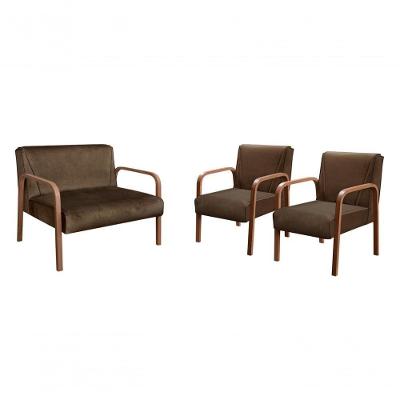 Conjunto de Sofás Anita 4 Lugares 108CM Marrom Veludo Bella Decor