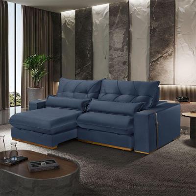 Sofá Retrátil e Reclinável A259 250cm Azul em Linho Meu Sofá Online