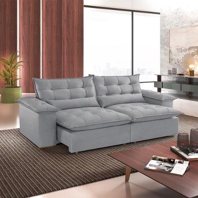 Sofá Retrátil e Reclinável Alice B026 250cm Veludo Prata 3 Lugares Meu Sofá Online