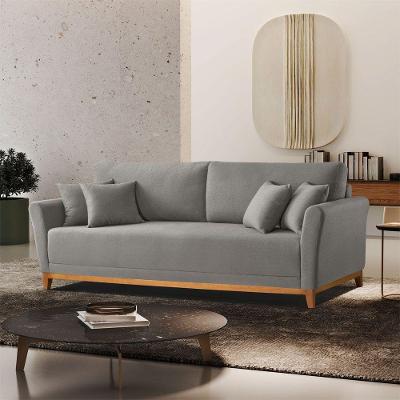 Sofá 3 Lugares Fixo 210cm Cinza em Linho com Braço 10cm Meu Sofá Online
