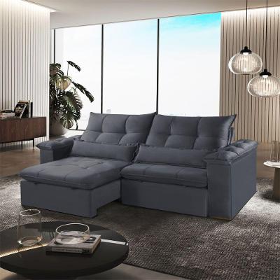Sofá B010 Exclusive 4 Lugares Retrátil e Reclinável 290cm Cinza Veludo Meu Sofá Online