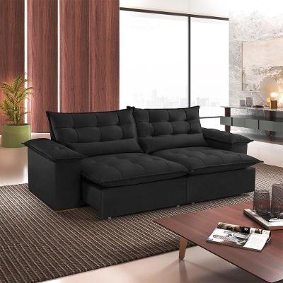 Sofá Alice B260 Retrátil e Reclinável 250cm Veludo Preto Meu Sofá Online
