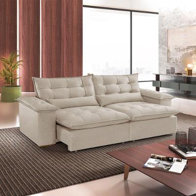 Sofá Alice Retrátil e Reclinável 210cm Creme Boucle A294 Meu Sofá Online