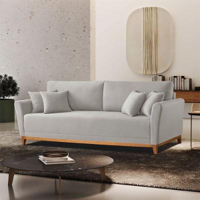 Sofá Fixo A304 210cm Linho Cinza Claro com Braço 10cm Meu Sofá Online