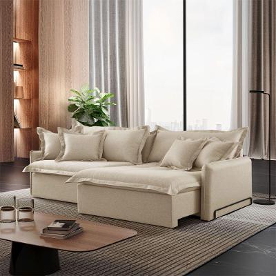 Sofá Cama Retrátil e Reclinável A303 Leona 270cm Linho Bege Claro Meu Sofá Online