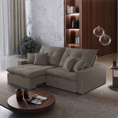 Sofá B002 Retrátil e Reclinável 290cm Veludo Capuccino Meu Sofá Online