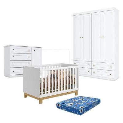 Quarto de Bebê Q Encanto Slim 4 Portas 4 Gavetas MDF Branco Acetinado Qmovi