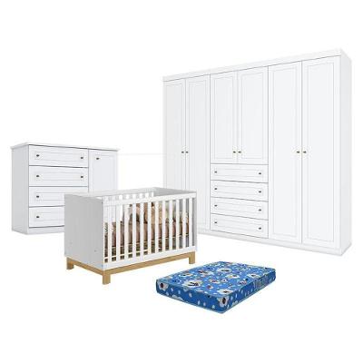 Quarto de Bebê Q Encanto Slim 6 Portas 4 Gavetas MDP-MDF Freijó Branco Qmovi