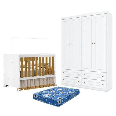 Kit Quarto Infantil Katatau 4 Portas 4 Gavetas MDF Branco Móveis Henn