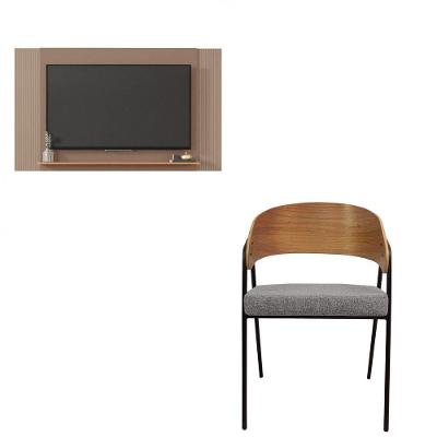 Combo Painel Mondrian para Tv 65 Polegadas + Poltrona Aero Overseas Couro Sintetico Marrom Caemmun