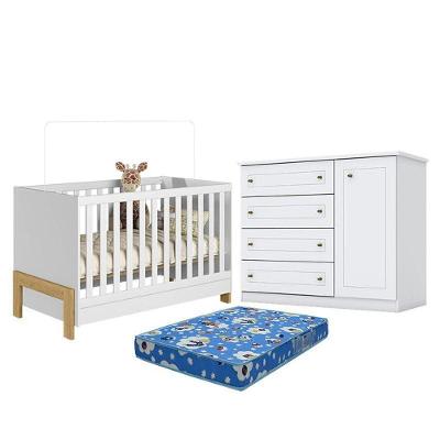 Kit Berço Americano Mini Cama Fantasia MDF Colchão Incluso Branco Qmovi