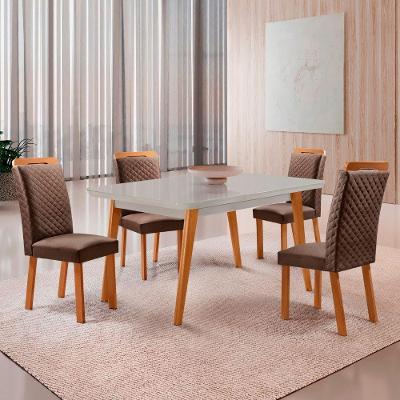 Mesa Jantar Copper Lorena 4 Lugares MDF Cadeiras Veludo Off White 120CM Moderna