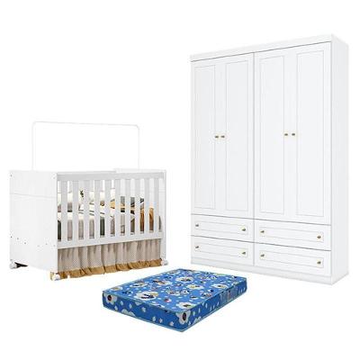 Kit Berço Americano Katatau MDF Colchão Incluso Branco Móveis Henn