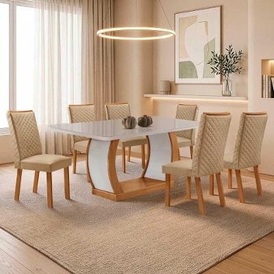 Mesa Milena 6 Lugares MDF com Cadeiras Lira Off White 180CM Moderna