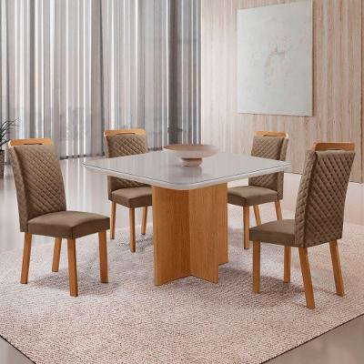 Mesa Jantar Olimpia 4 Lugares MDF Cadeiras Lorena Veludo Off White Moderna