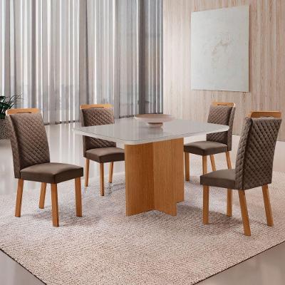 Mesa de Jantar Olimpia 4 Lugares MDF Vidro Serigrafado Off White 120CM Moderna