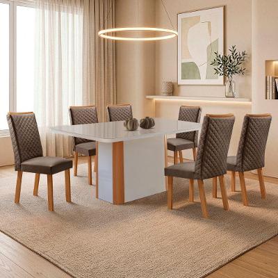 Mesa Isadora 6 Lugares MDF com Cadeiras Lira Veludo Off White 180CM Moderna