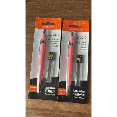 Kit Lapiseira Técnica OEM Jocar Office 0.7mm com Tubo 12 Grafites Hexagonais Rosa