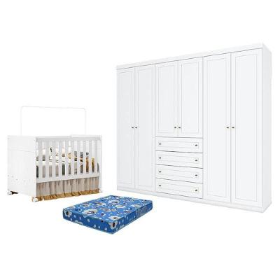 Kit Berço Guarda-Roupa Katatau 6 Portas 4 Gavetas MDF Branco Móveis Henn
