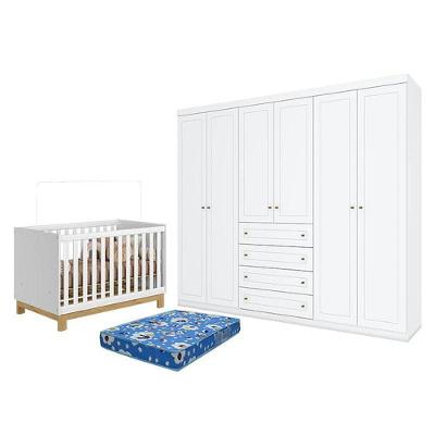 Kit Berço Americano Mini Cama Q Encanto Slim MDP Colchão Incluso Branco Qmovi