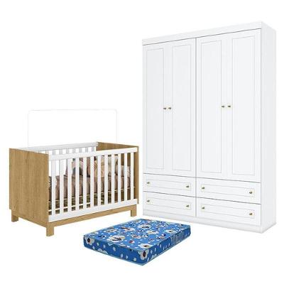 Kit Berço Americano Mini Cama Q Encanto Slim MDP Freijó e Branco Qmovi