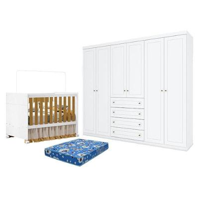 Kit Berço Americano Katatau MDF Colchão Incluso Branco Móveis Henn