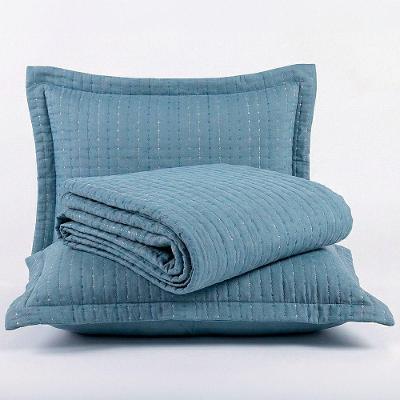 Kit Cobre Leito Bordare Queen 3 Peças 300 Fios Toque de Algodão Azul Casa Scarpa
