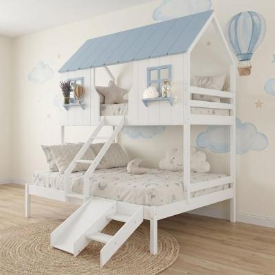 Beliche Casal e Solteiro Casinha Encantada Madeira Maciça Branco e Azul Housin