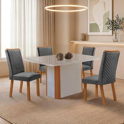 Mesa de Jantar Isadora 4 Lugares MDF Cadeiras Lira Linho Off White 120cm Moderna