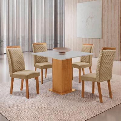 Mesa de Jantar Loren 4 Lugares MDF com Cadeiras Lorena Off White 90cm Moderna