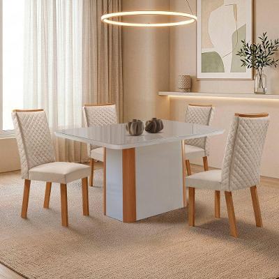 Mesa de Jantar Isadora 4 Lugares MDF Serigrafado Cadeiras Veludo Off White Moderna
