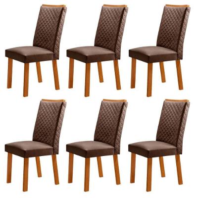 Conjunto 6 Cadeiras Lira Estrutura MDF Veludo Marrom Naturalle Moderna