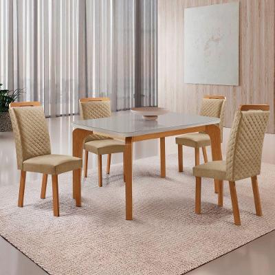 Mesa Jantar Liz 4 Lugares MDF Vidro Serigrafado Off White 120CM Moderna